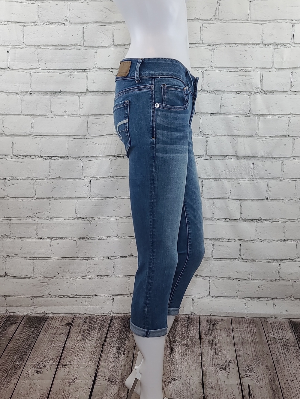 AE Next Level Artist Stretch Cotton Denim Low Rise Straight Crop Leg Jean Blue - Picture 5 of 17